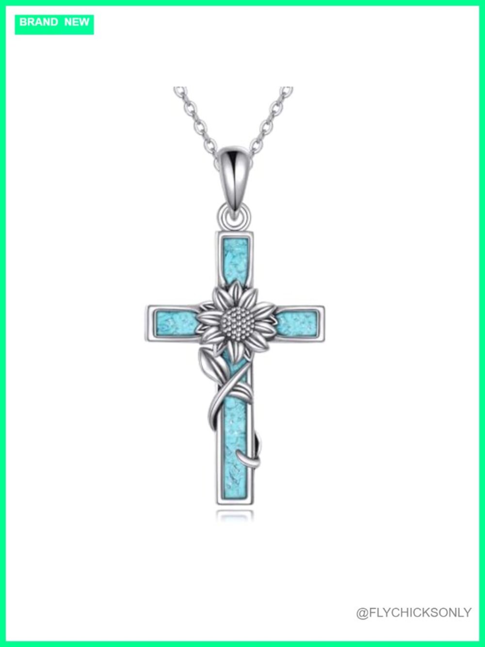 925 Sterling Silver Turquoise Cross Pendant Necklace Flower Jewelry Gift